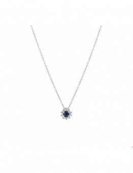 WITGOUDEN COLLIER MET SAFFIER EN 0.06CRT SI DIAMANT