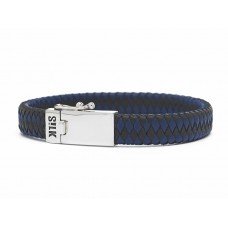LEDEREN SILK ARMBAND BLAUW/ZWART MET ZILVEREN SLOT
