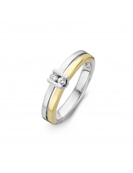 14 KARAAT BICOLOUR RING MET BRILJANT 0,10CRT SI/W - 59902