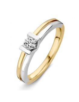 14 KARAAT BICOLOUR RING MET BRILJANT 0,20 CRT
